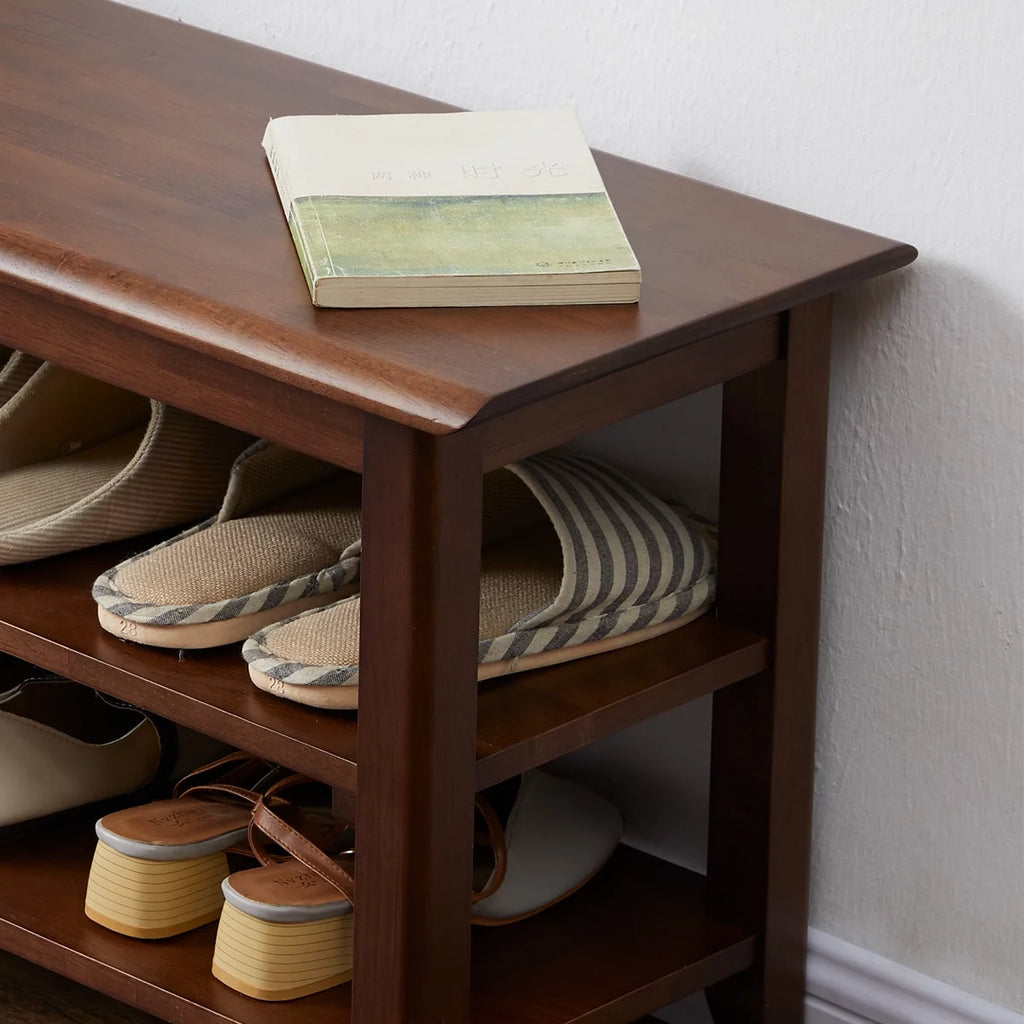 Dark Brown 3 Tier Wood Shoe Storage Bench Q63016