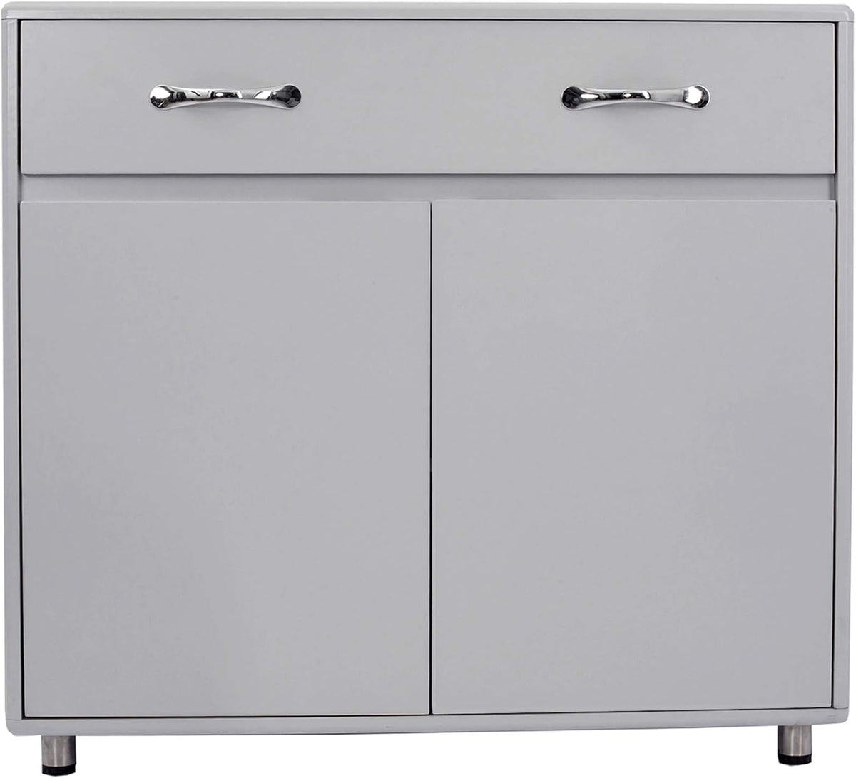 White Round Edge Storage Cabinet with 1 Drawer & 2 Doors T31809