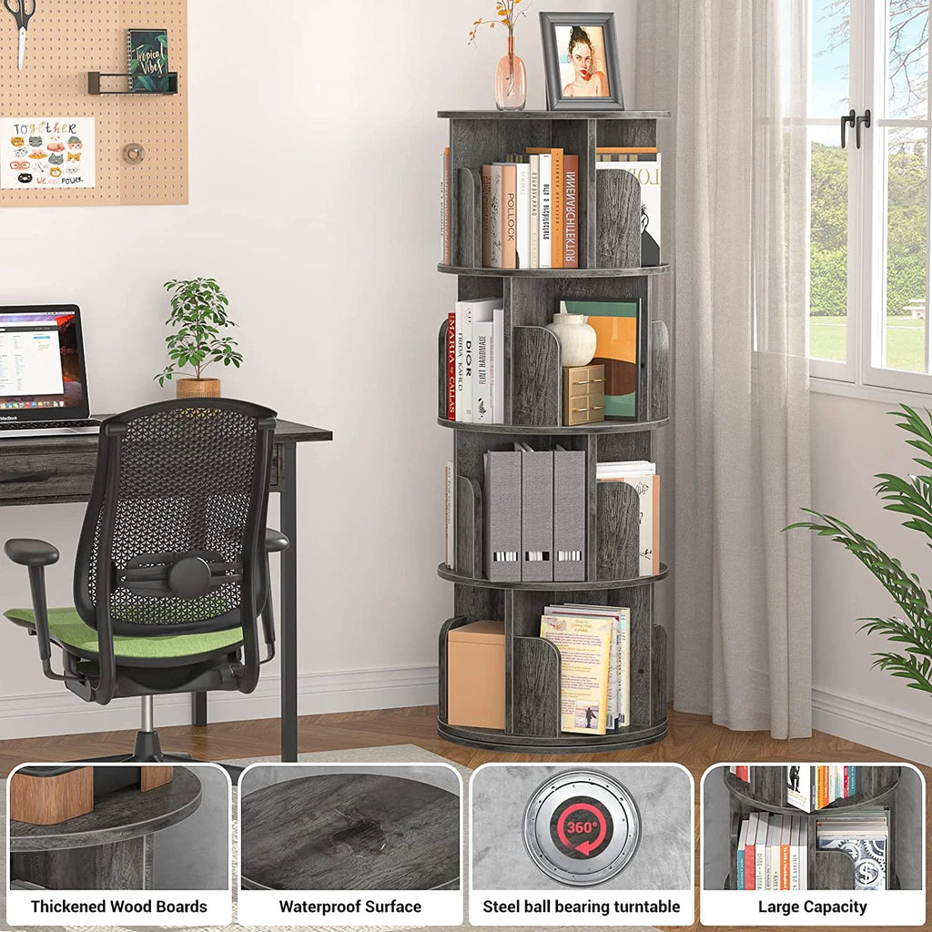 Grey Oak 4 Tier Rotating Corner Bookshelf A459394