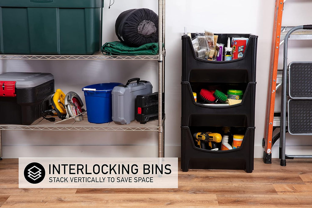 Black Pack of 3 Stackable Storage Bins E488205