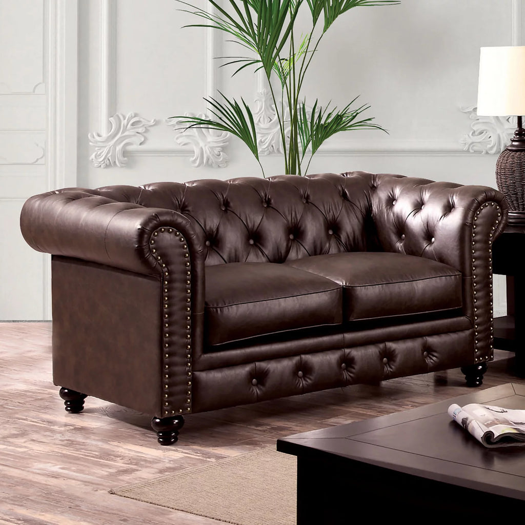 Brown Faux Leather 2-seater Loveseat Sofa E4674