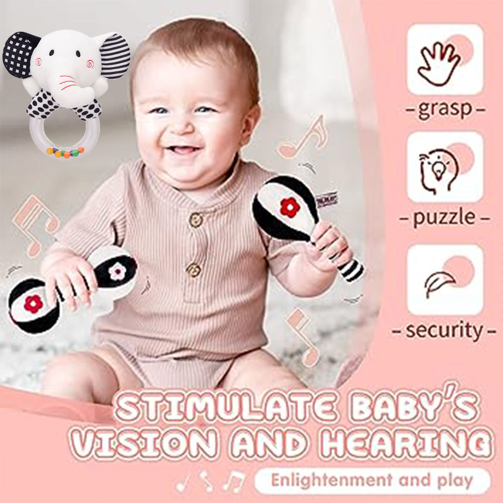 3PCS Black and White Plush Baby Rattles Q170