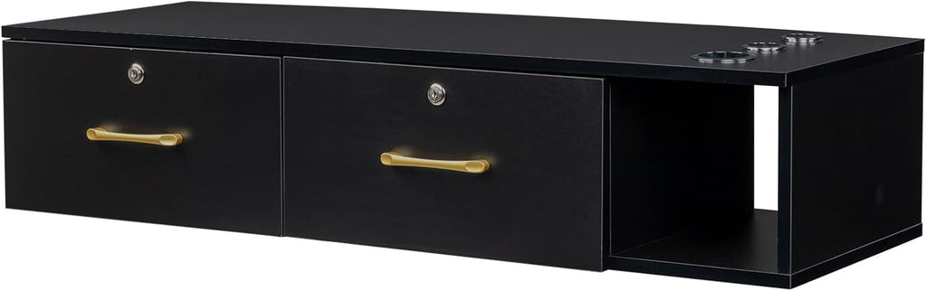 Black Wall Mount Station with Drawers Storage Cabinet C96777