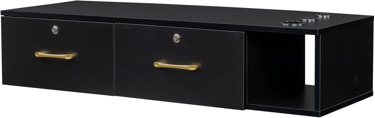 Black Wall Mount Station with Drawers Storage Cabinet C96777