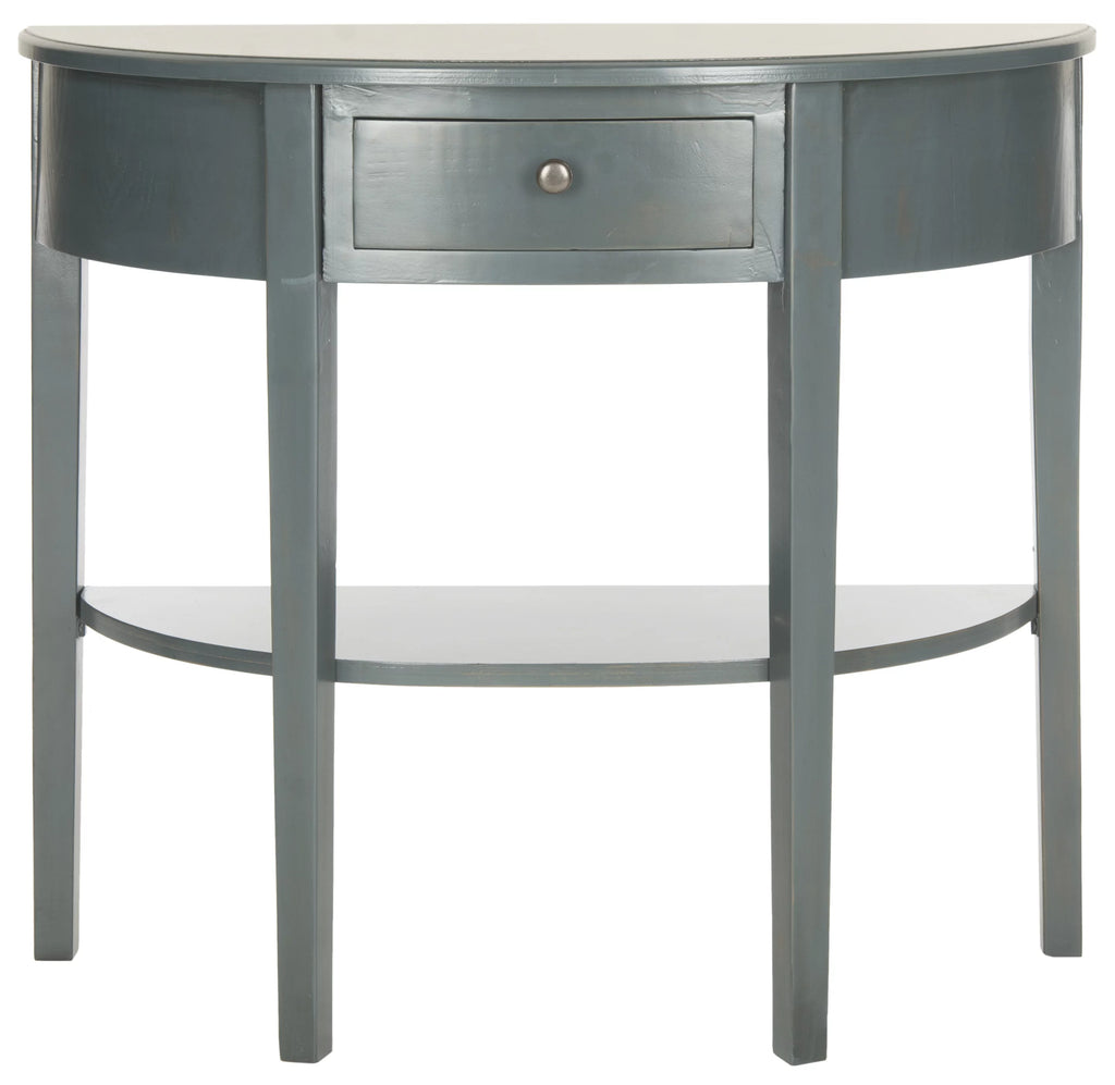 Steel Teal Demilune Console with Storage Drawer C1784
