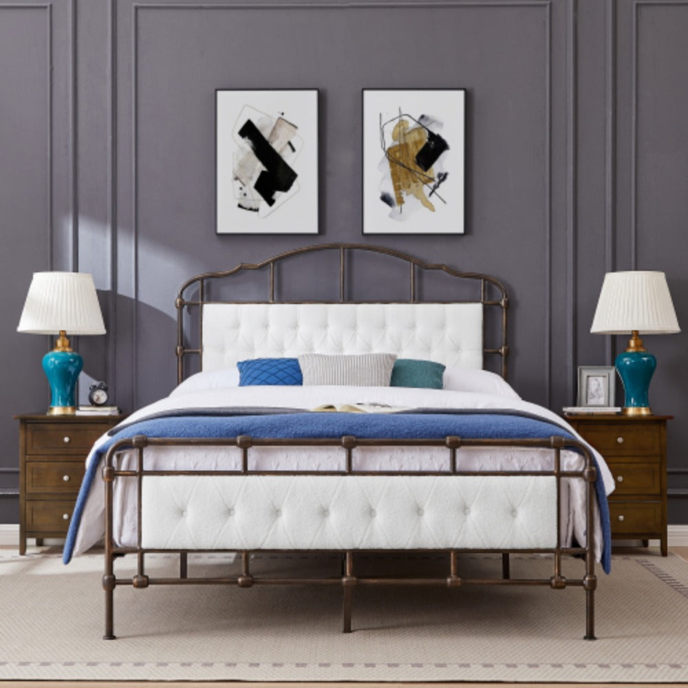Queen Size Metal Bed Frame with Foam Head and Tail R774