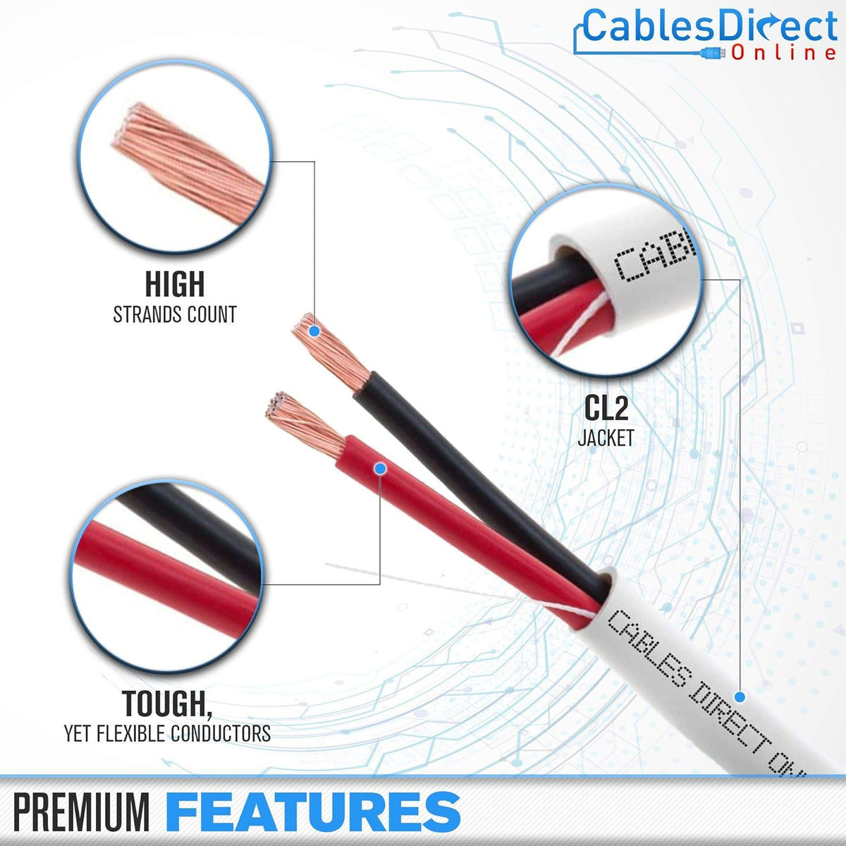 100ft 18AWG 2 Conductors CL2 Rated Speaker Cable Wire, Pull Box, Pack of 2 R78289