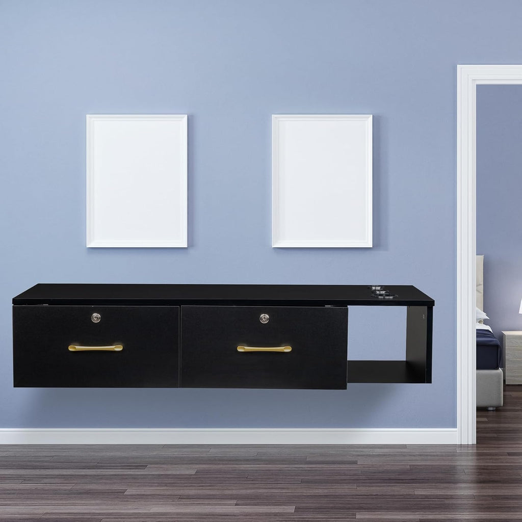 Black Wall Mount Station with Drawers Storage Cabinet C96777