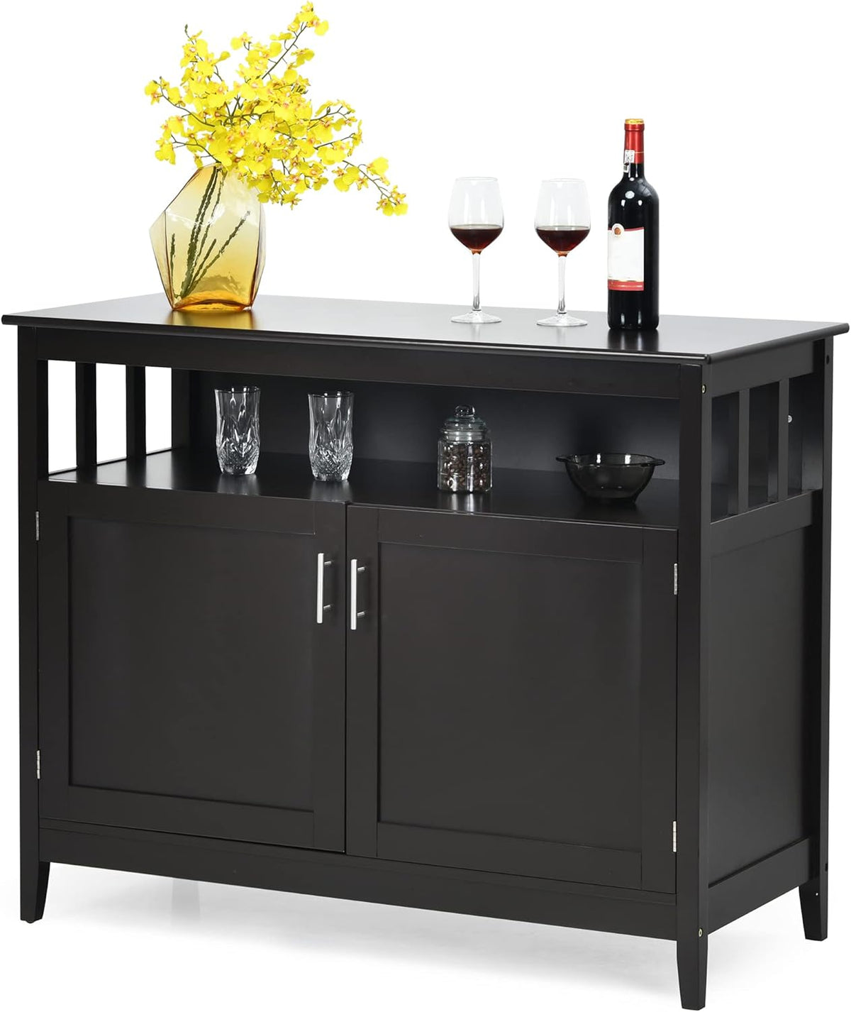 Black Freestanding Buffet Cabinet with Adjustable Shelf W6086