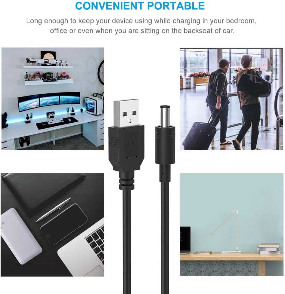 5V DC Power Cable USB to DC 5.5x2.1mm Plug Charger Cord with 10 Connector Tips T2765