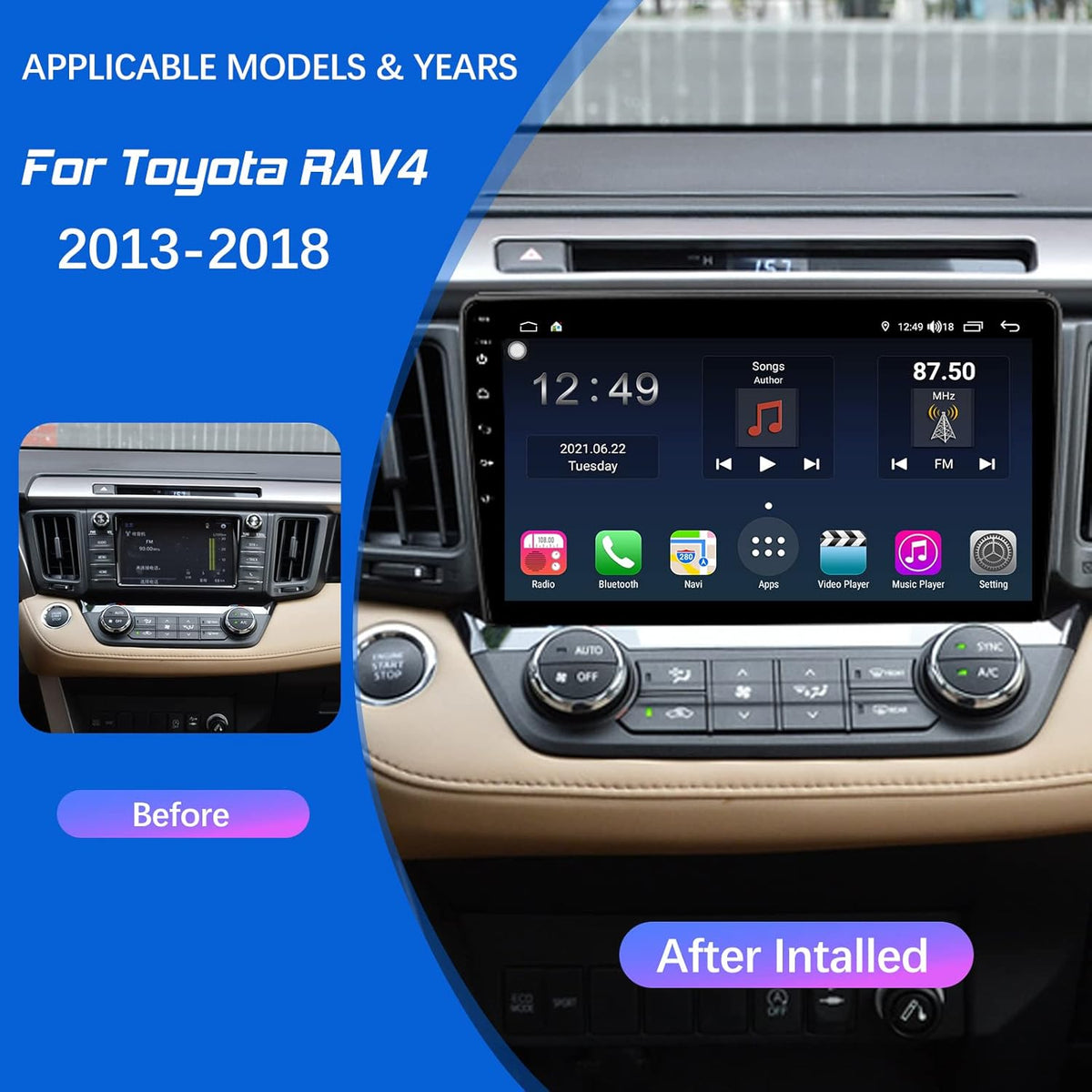 Android 10.0 Car Stereo for Toyota RAV4 2013-2018 10 Inch Touchscreen CarPlay Navigation M3286