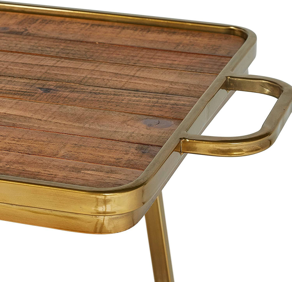 Natural Gold 2-Tiered Rolling Bar Cart with Wheels Y4098