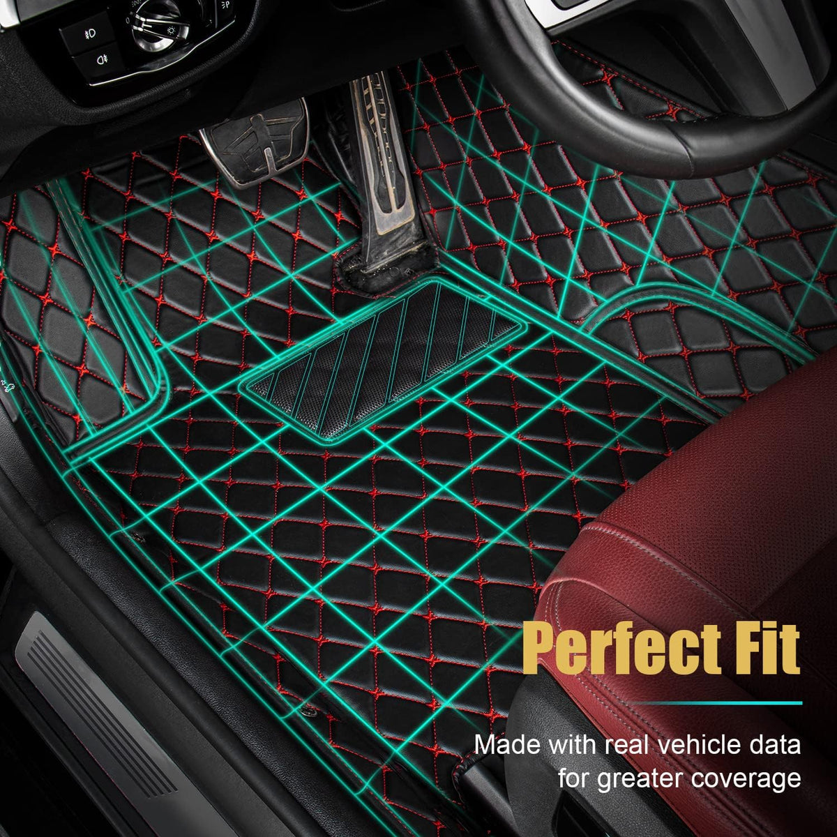 Leather Car Floor Mats 1st & 2nd Row Black Z90938