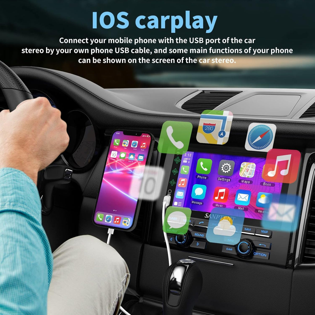 7-Inch Touch Screen Double Din Car Stereo with Bluetooth I1166