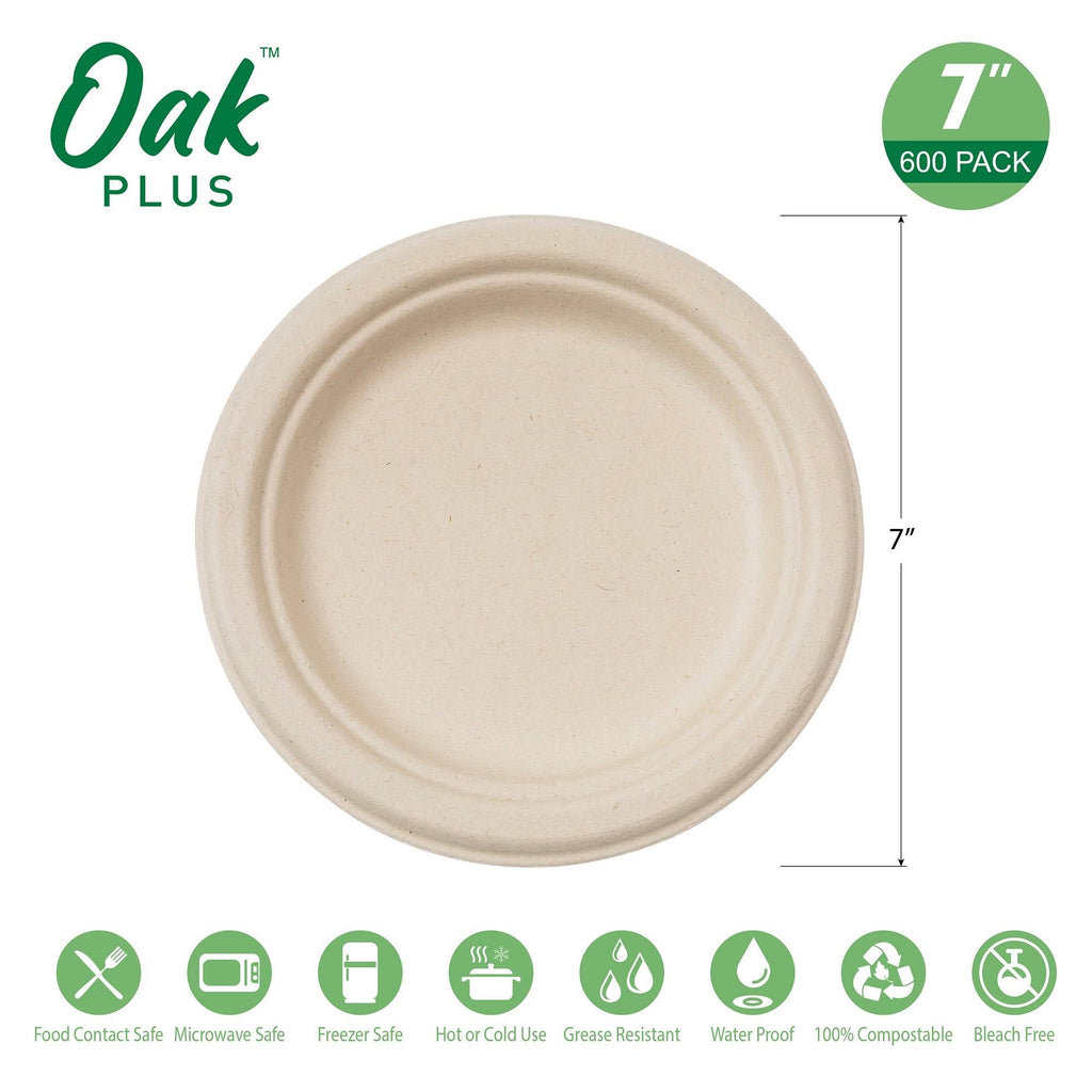 10 inch White Compostable Disposable Sugarcane Plates, 300 Pack B670