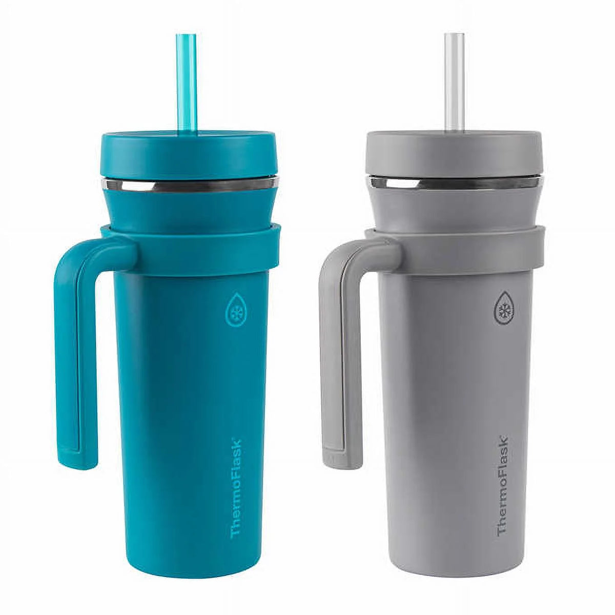 32oz Insulated Straw Tumbler with Handles, 2-pack (Teal & Grey) D835
