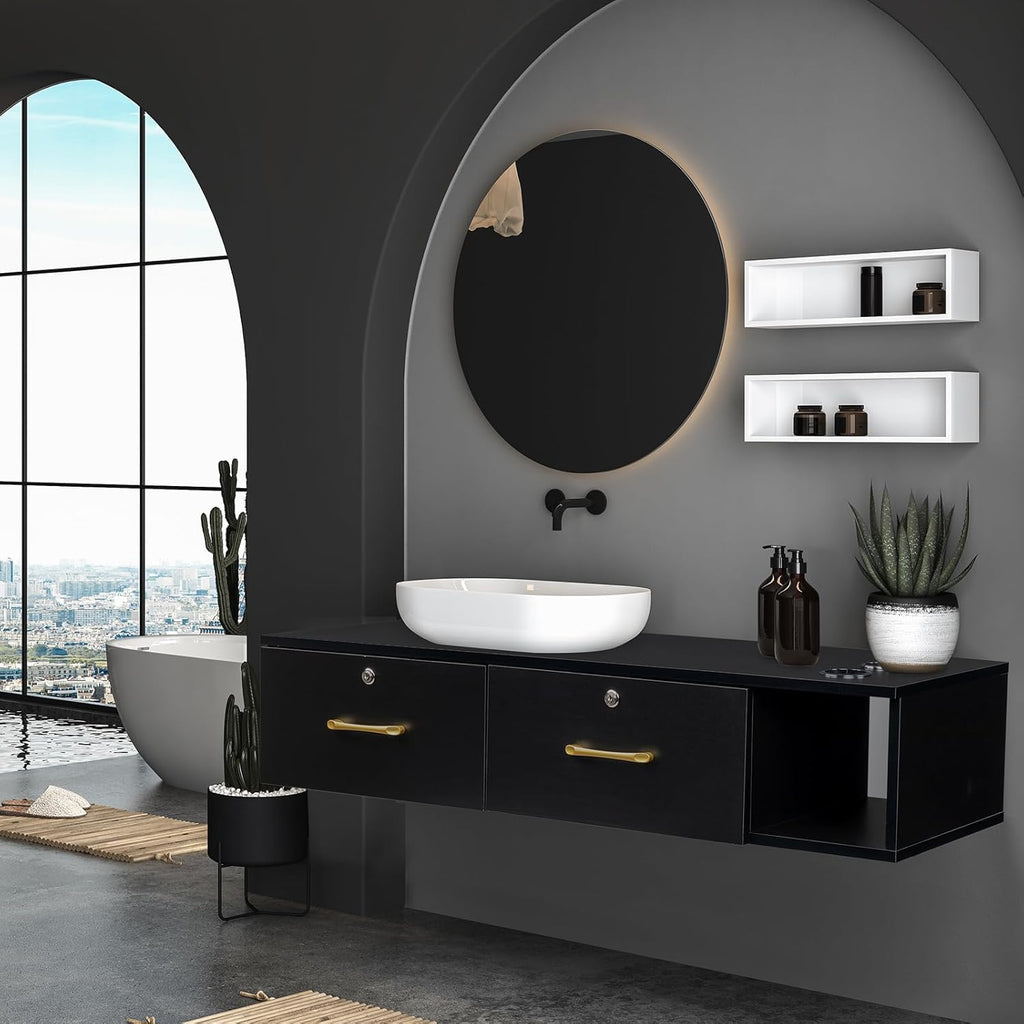 Black Wall Mount Station with Drawers Storage Cabinet C96777