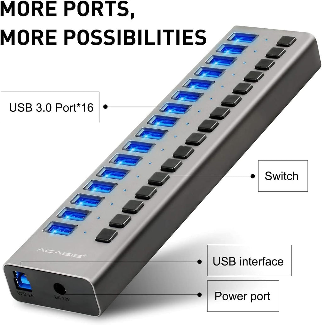 16 Ports USB 3.0 Data Hub with On/Off Switches and Power Adapter S826787