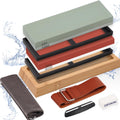 4 Side Grit 400/1000 3000/8000 Whetstone Sharpening Stone Set with Leather Strop F580941