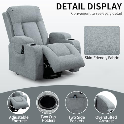 Gray Power Lift Recliner Chair with USB Charging, Cup Holders, Side Pockets, Waist Heating, 8 Point Massage I9343