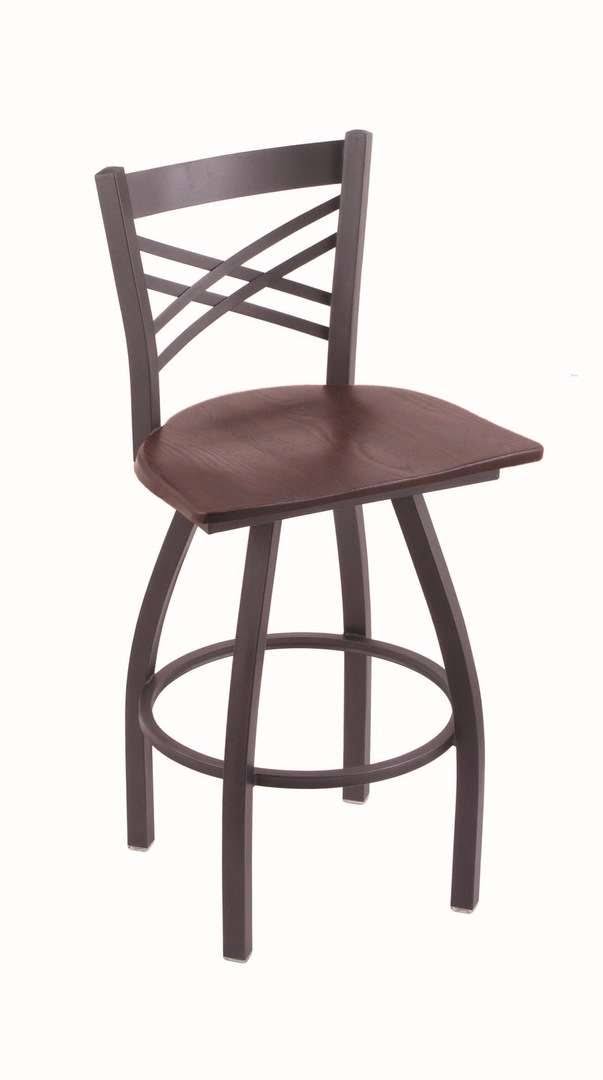 Pewter Swivel Stool with Dark Cherry Oak Seat M4468