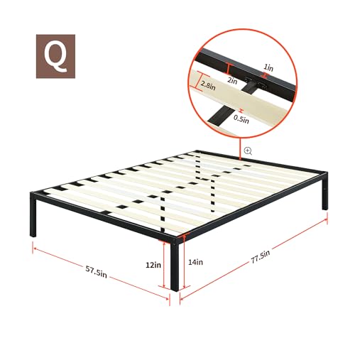 18 Inch Tall Heavy Duty Steel Slat Bed Frame Full Black G870334