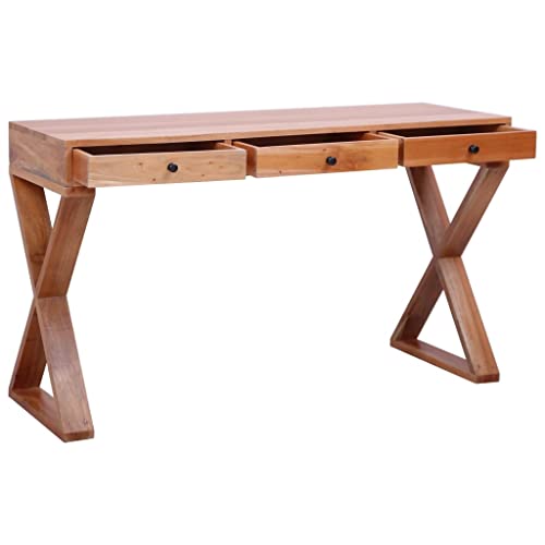 Natural 52"x18.5"x30.3" Solid Mahogany Wood Computer Desk B606153