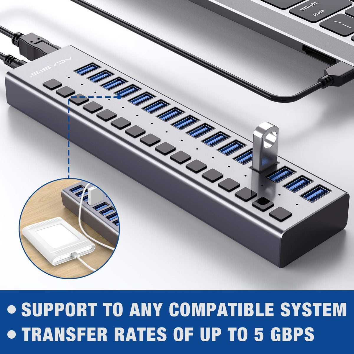 16 Ports USB 3.0 Data Hub with On/Off Switches and Power Adapter S826787