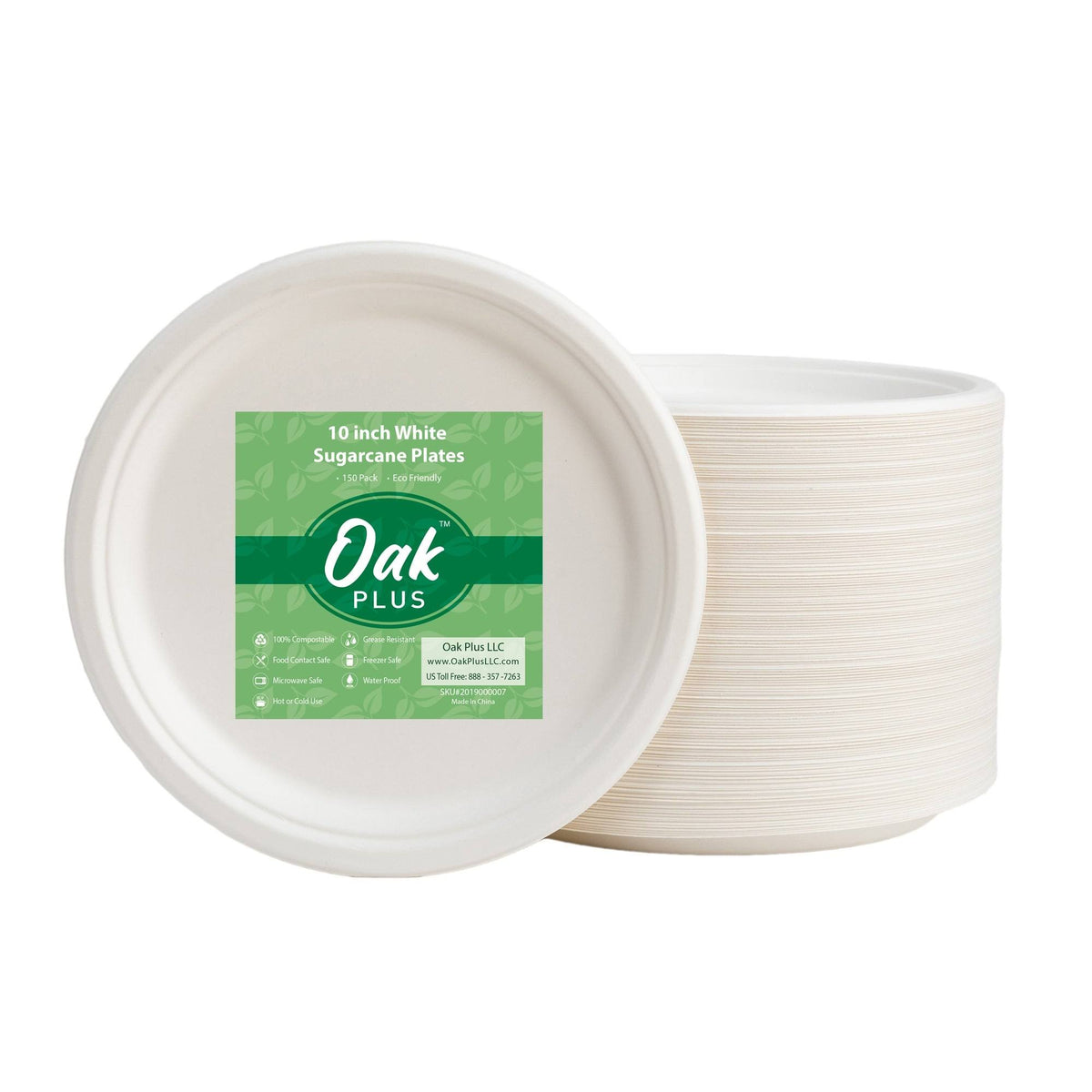 10 inch White Compostable Disposable Sugarcane Plates, 300 Pack B670