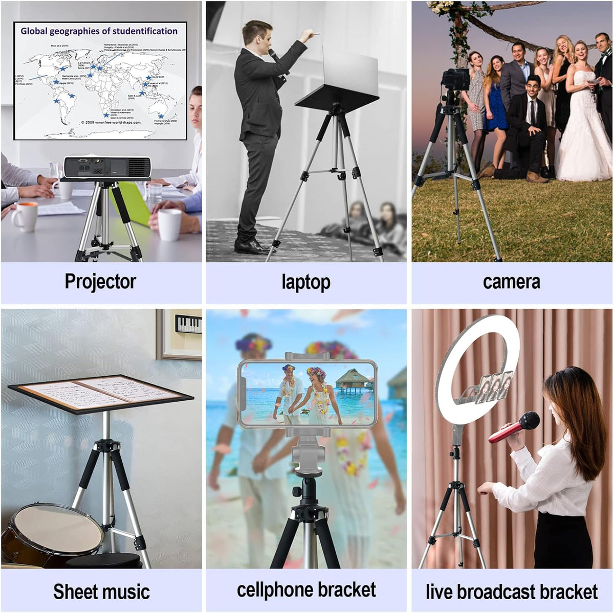 Adjustable Aluminum Tripod Stand with Tray and Ball Head F1074