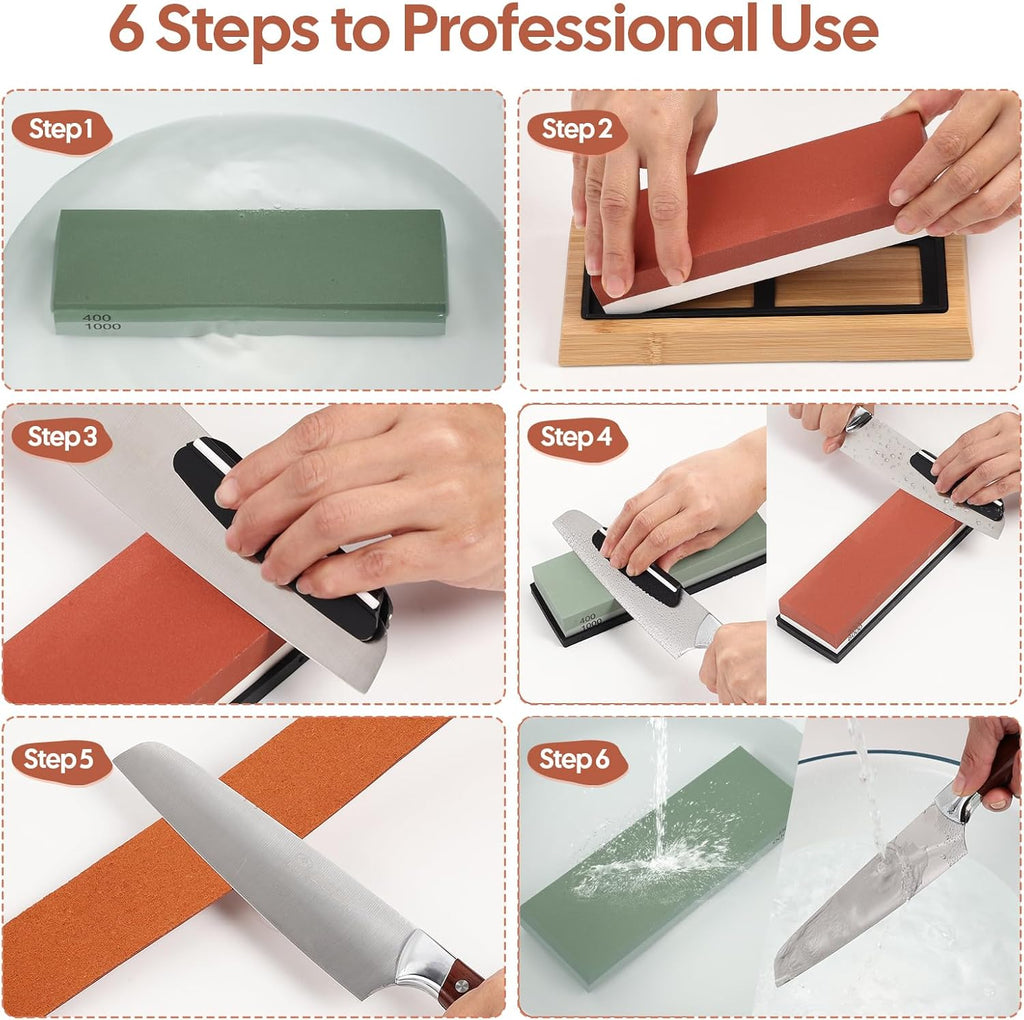 4 Side Grit 400/1000 3000/8000 Whetstone Sharpening Stone Set with Leather Strop F580941