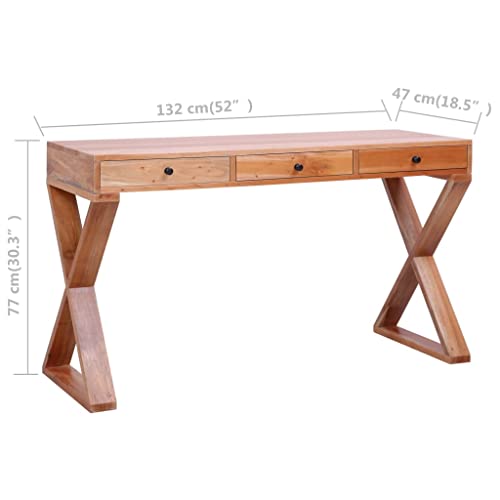 Natural 52"x18.5"x30.3" Solid Mahogany Wood Computer Desk B606153
