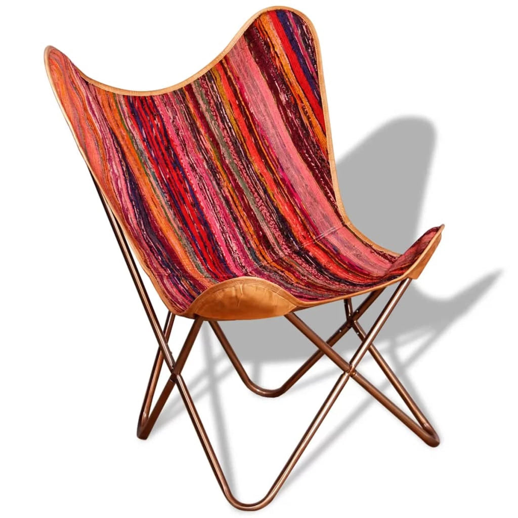 Vintage Butterfly Chair Chindi Fabric Iron Frame Multicolour P171515
