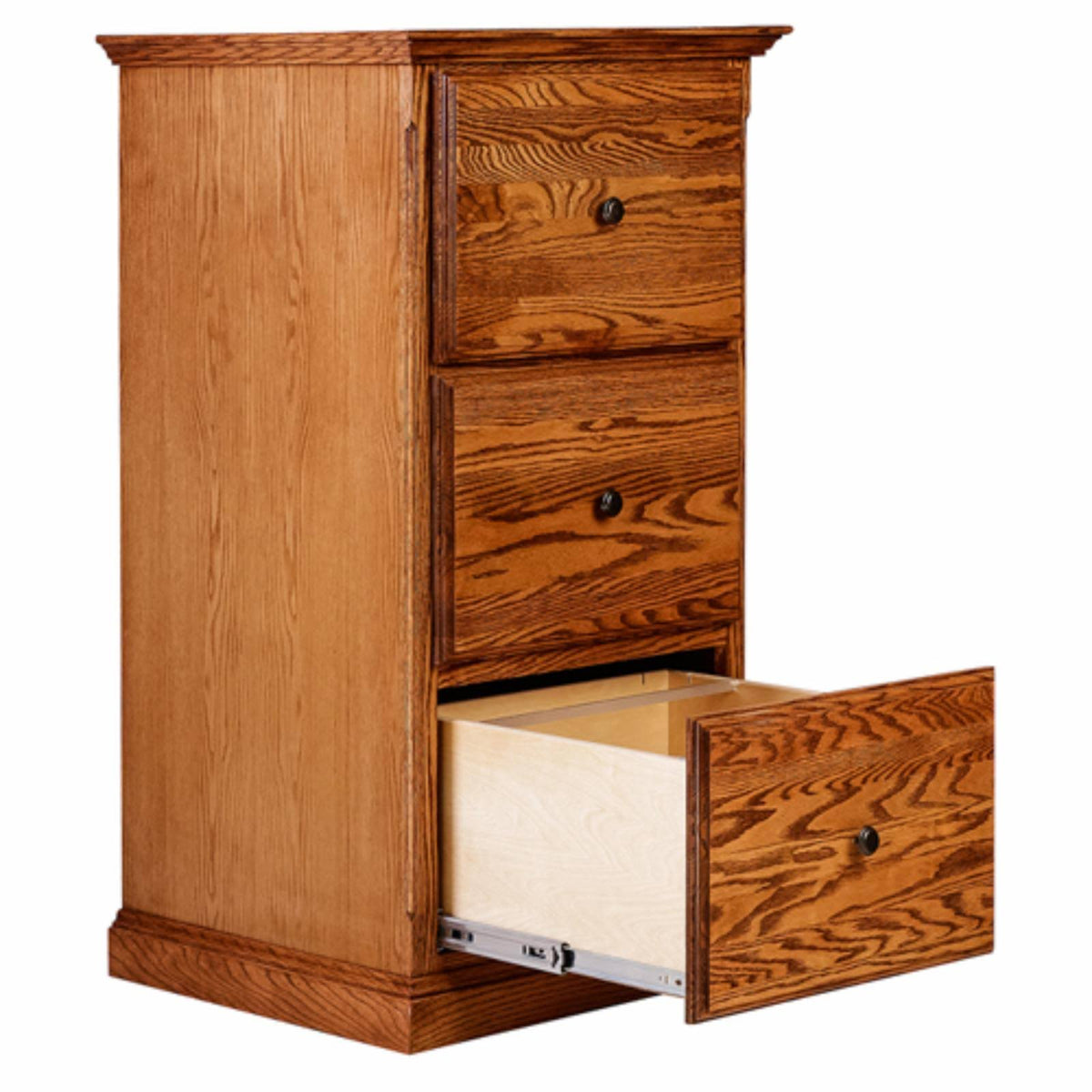Three Drawer File Cabinet with Black Knobs Merlot Oak A80613