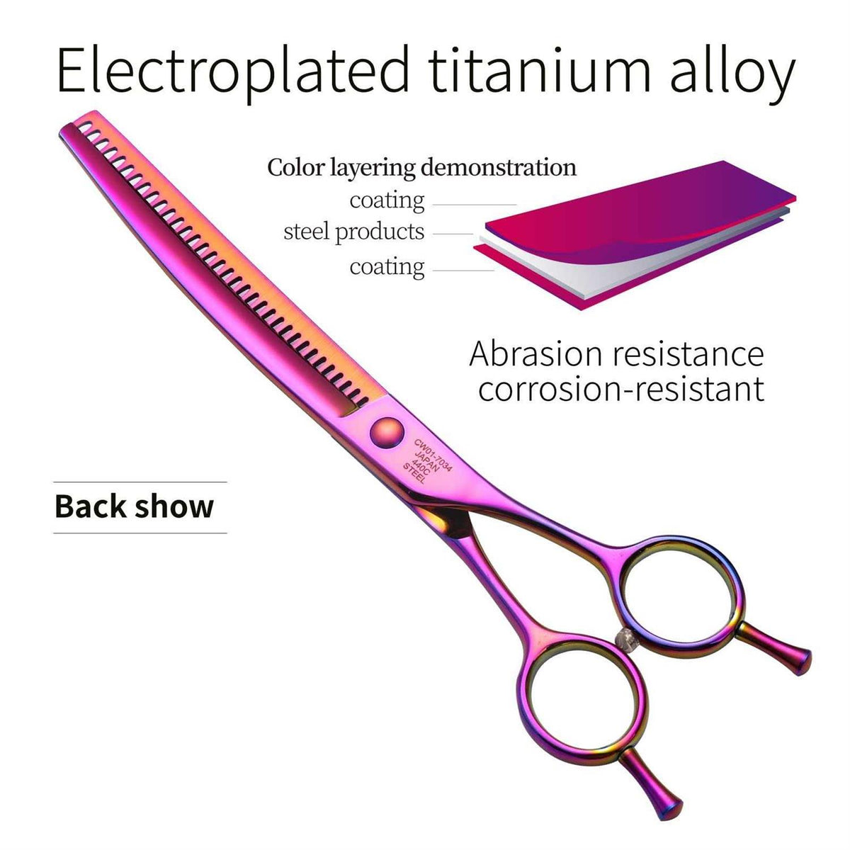 Curved Thinning Dog Grooming Scissors 7.0” 440C Steel C127