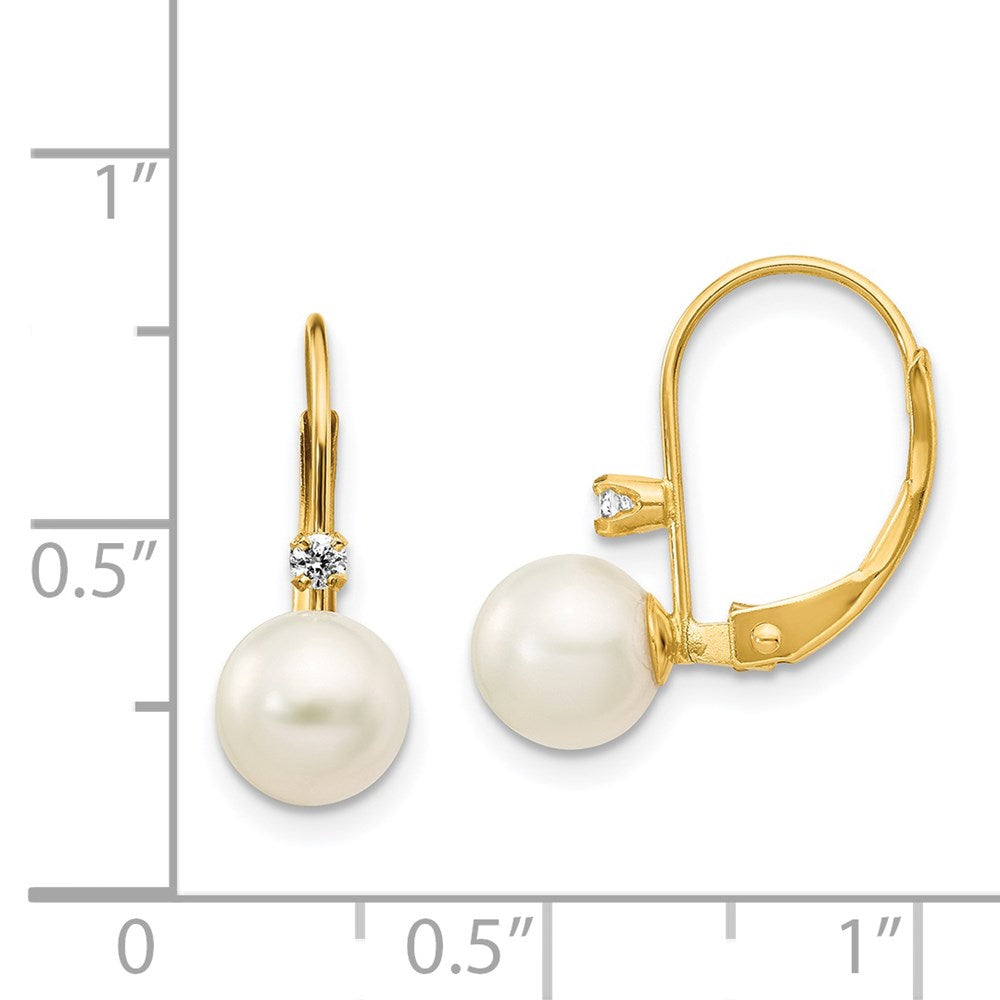 14kt Yellow Gold FW Cultured Pearl Diamond Leverback Earrings L98064