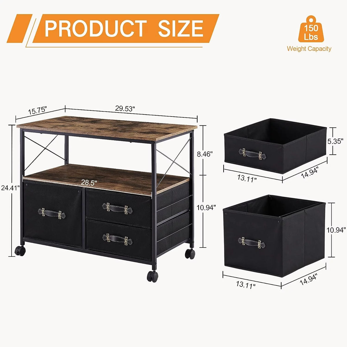 3 Drawer Rolling File Cabinet with Storage Shelf A537