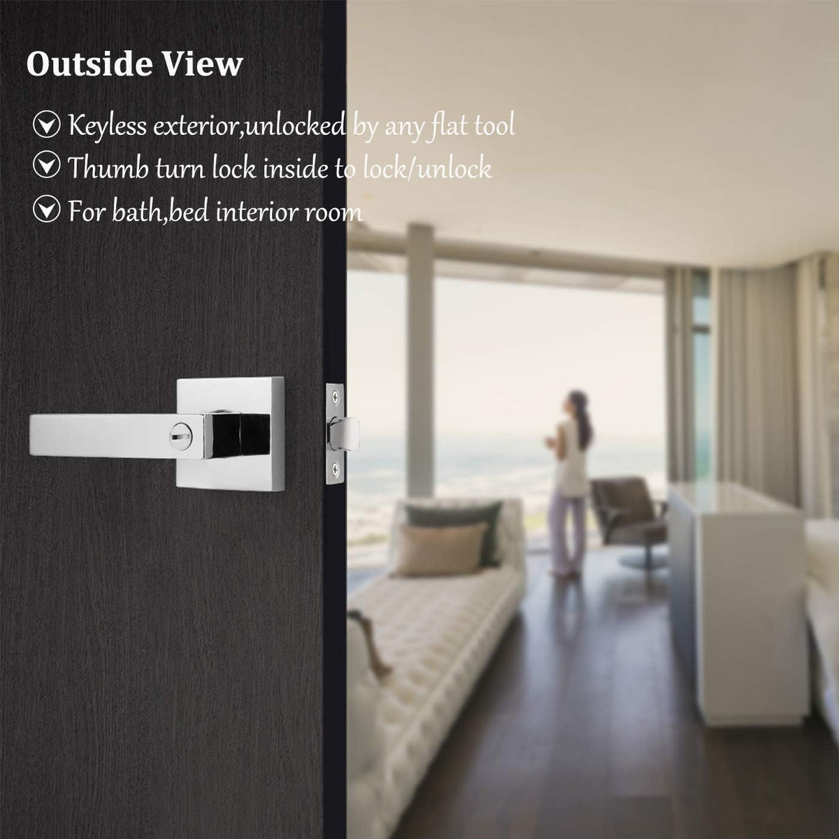 Polished Chrome Square Privacy Levers 5 Pack Z88812