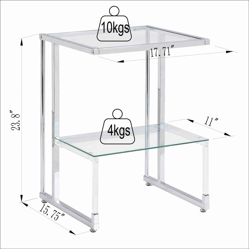 Chrome 2-Tier Acrylic Glass Top C Shape Side Table T813677