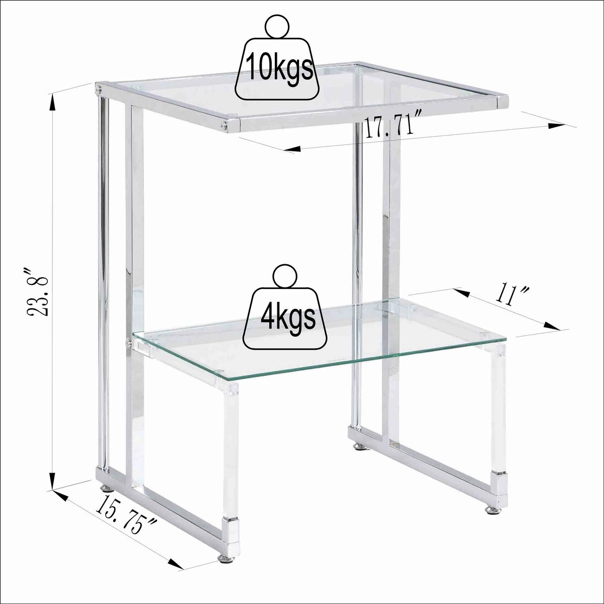 Chrome 2-Tier Acrylic Glass Top C Shape Side Table T813677