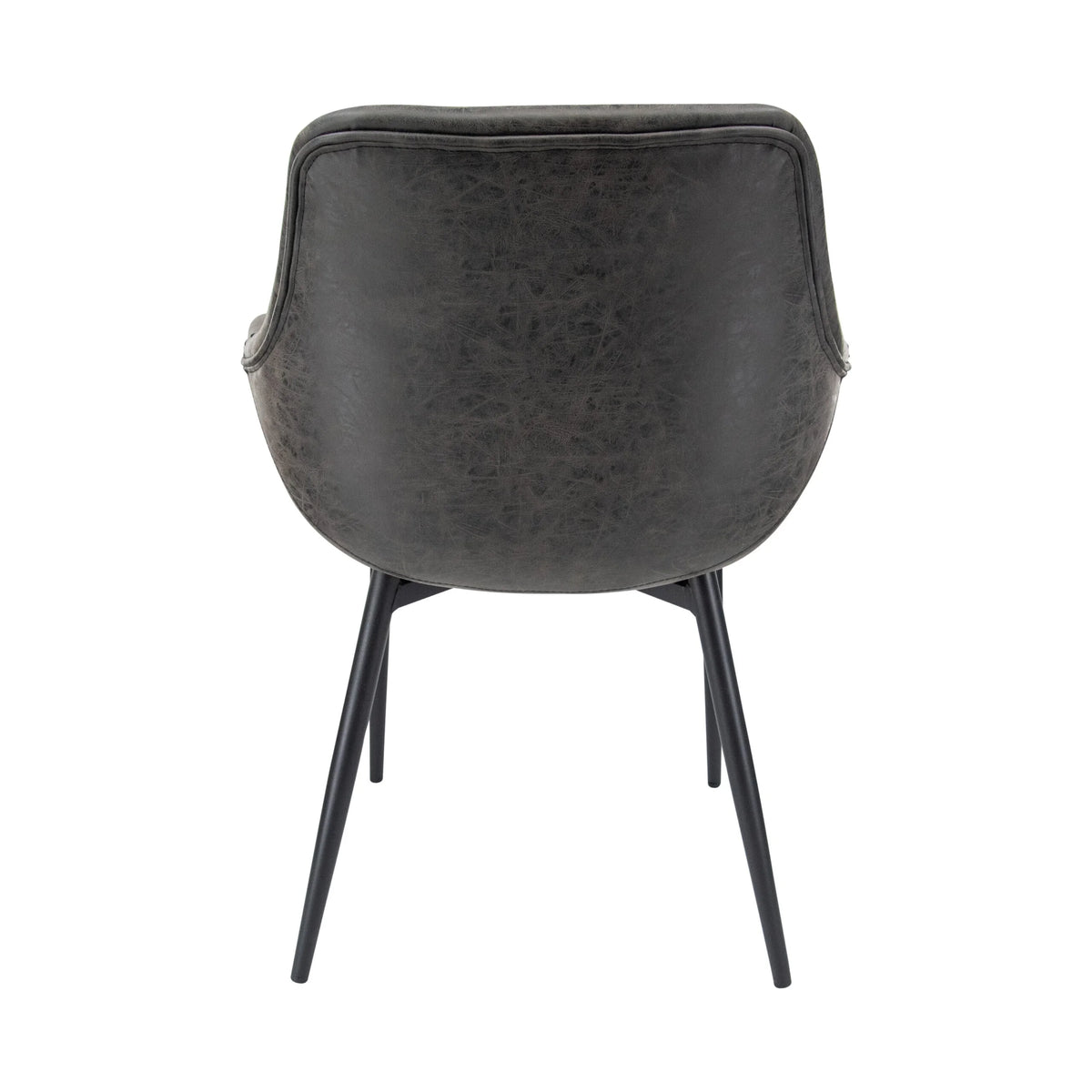 Charcoal Black Leather Dining Arm Chair with Metal Legs O312