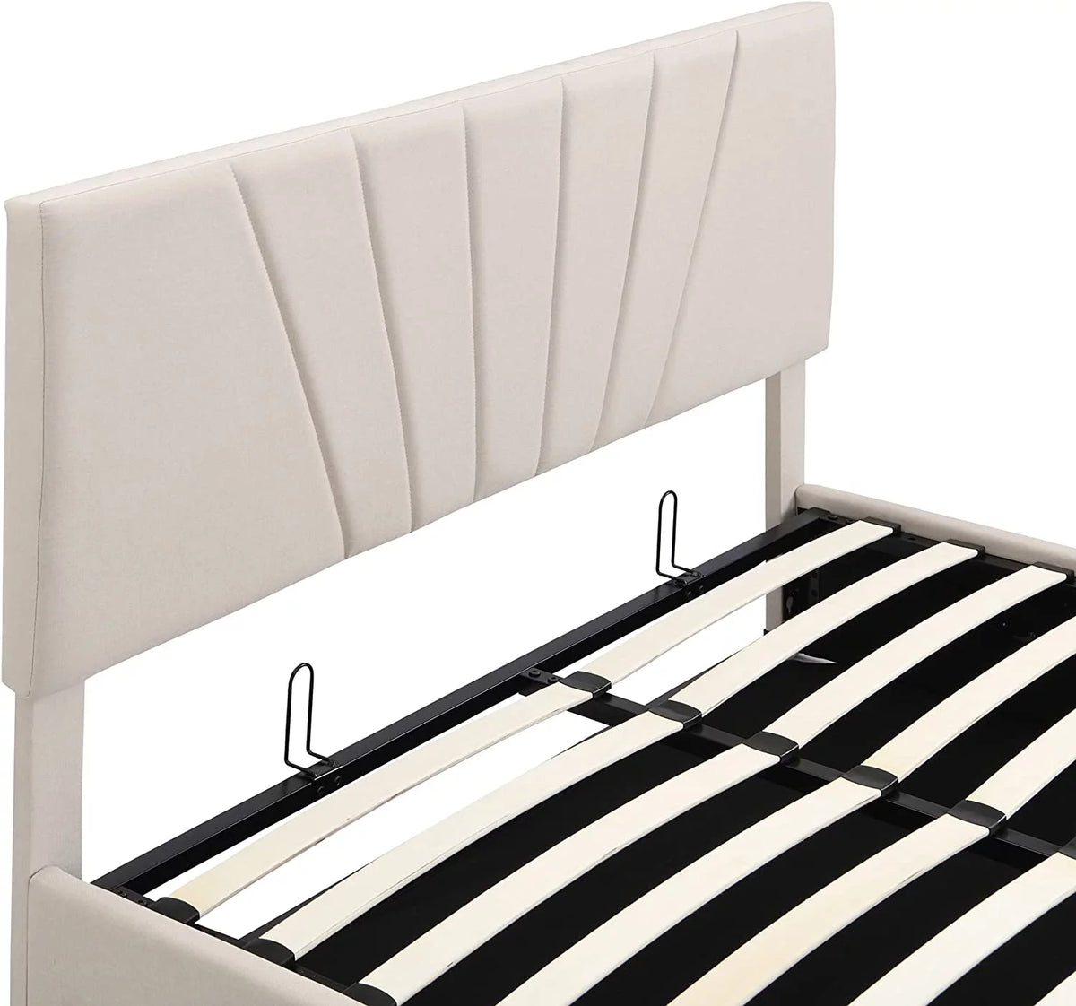 Beige Full Size Upholstered Platform Bed with Headboard and Storage R12768