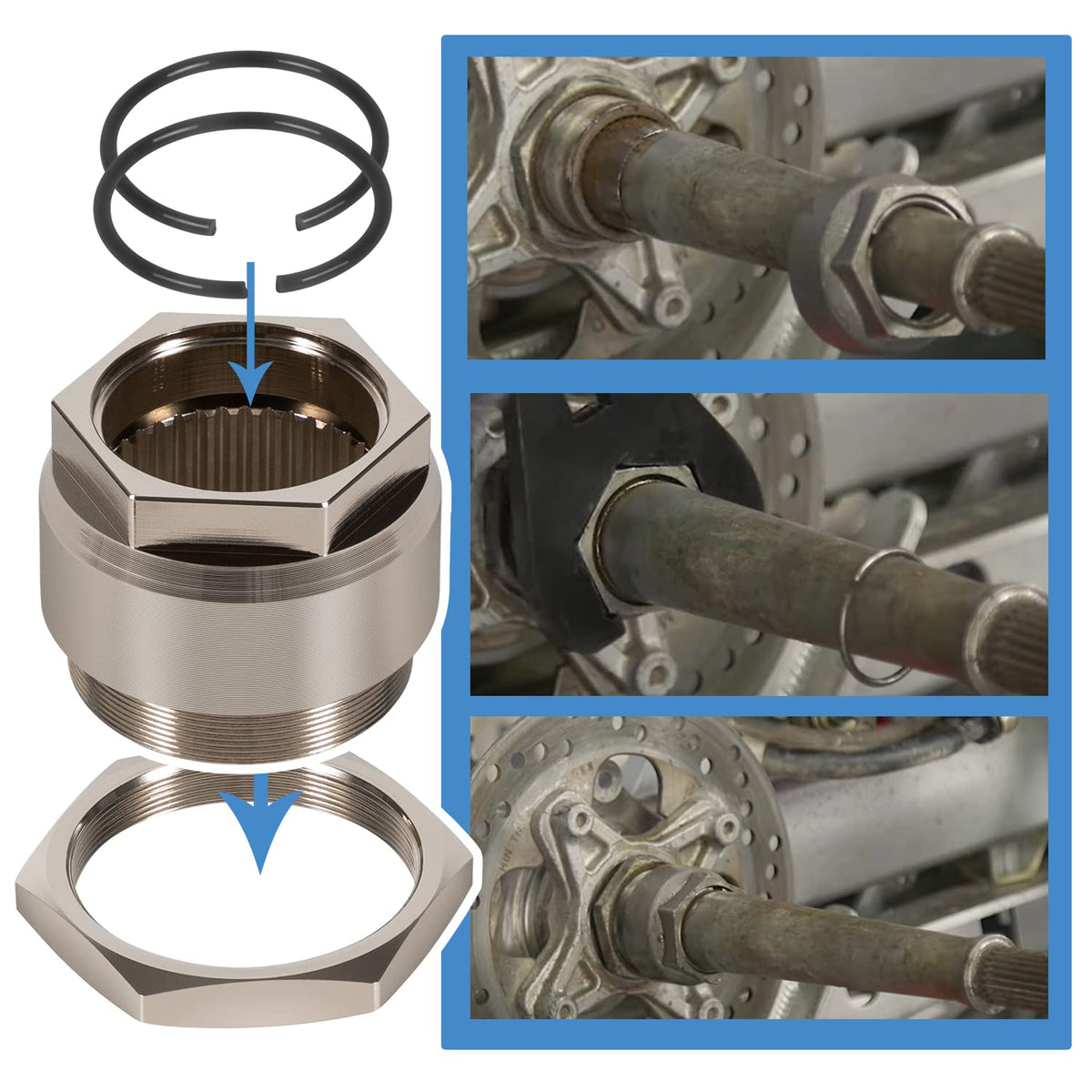 Rear Axle Lock nut Assembly with Jam Sleeve nut and Clips Pack of 2 G3987