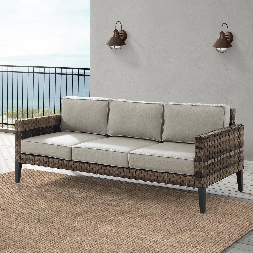 Modern Wicker Outdoor Sofa in Taupe/Brown S9791