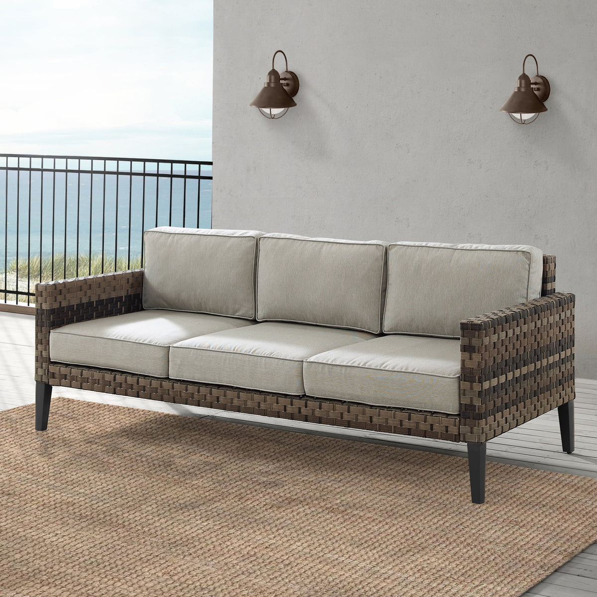 Modern Wicker Outdoor Sofa in Taupe/Brown S9791