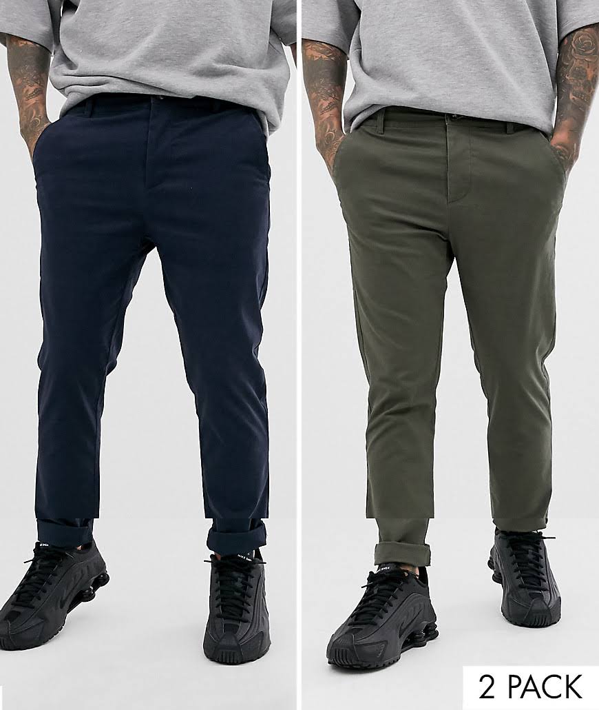 2-Pack Skinny Chinos in Khaki and Navy B8721