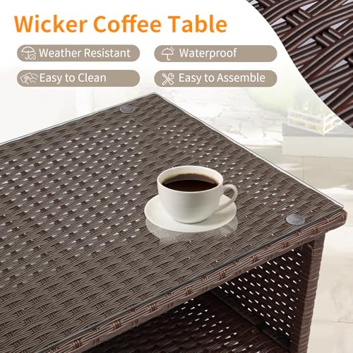 Brown Wicker Coffee Table with Storage N218134
