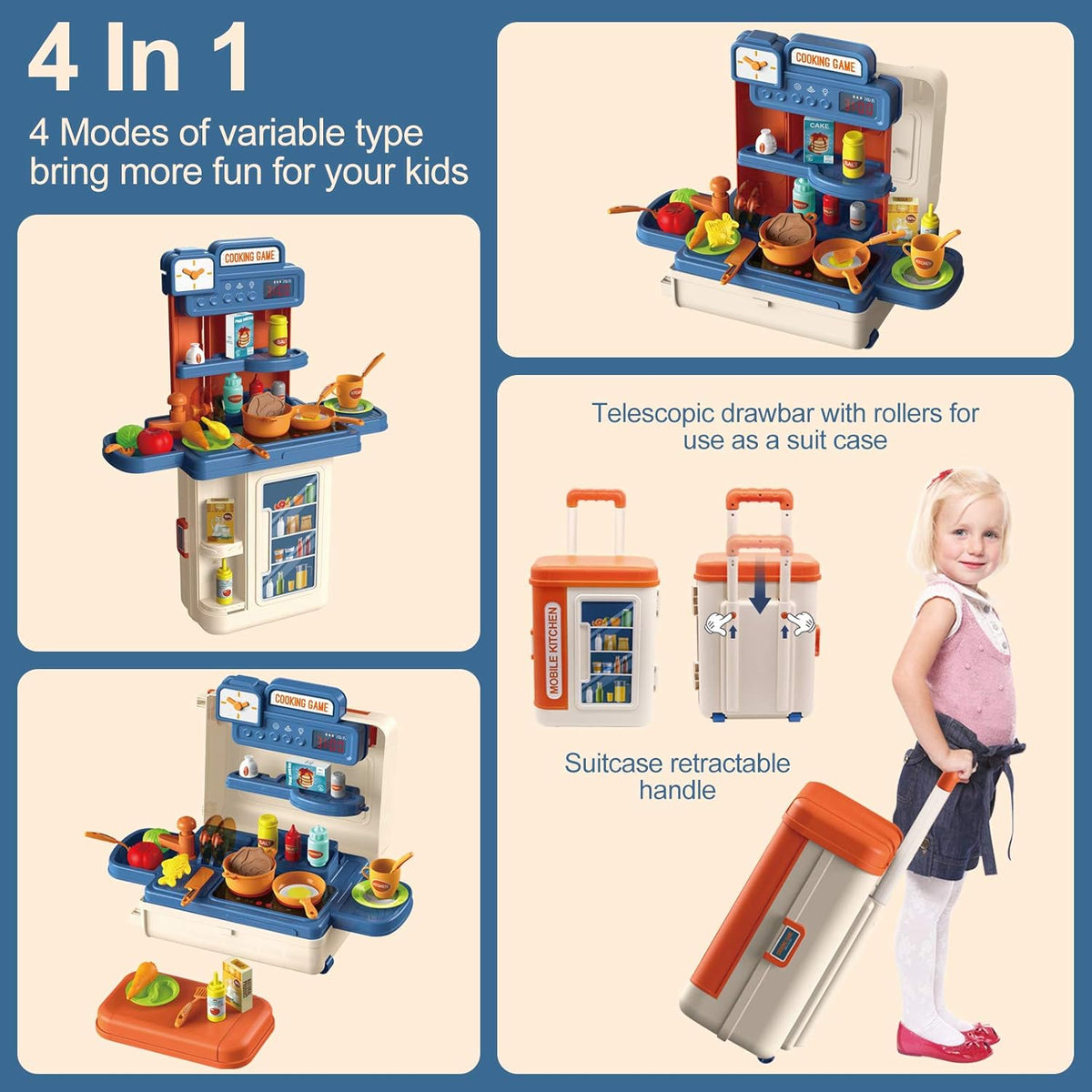 4 in 1 Kitchen Playset with 41pcs Realistic Cooking Accessories R40514