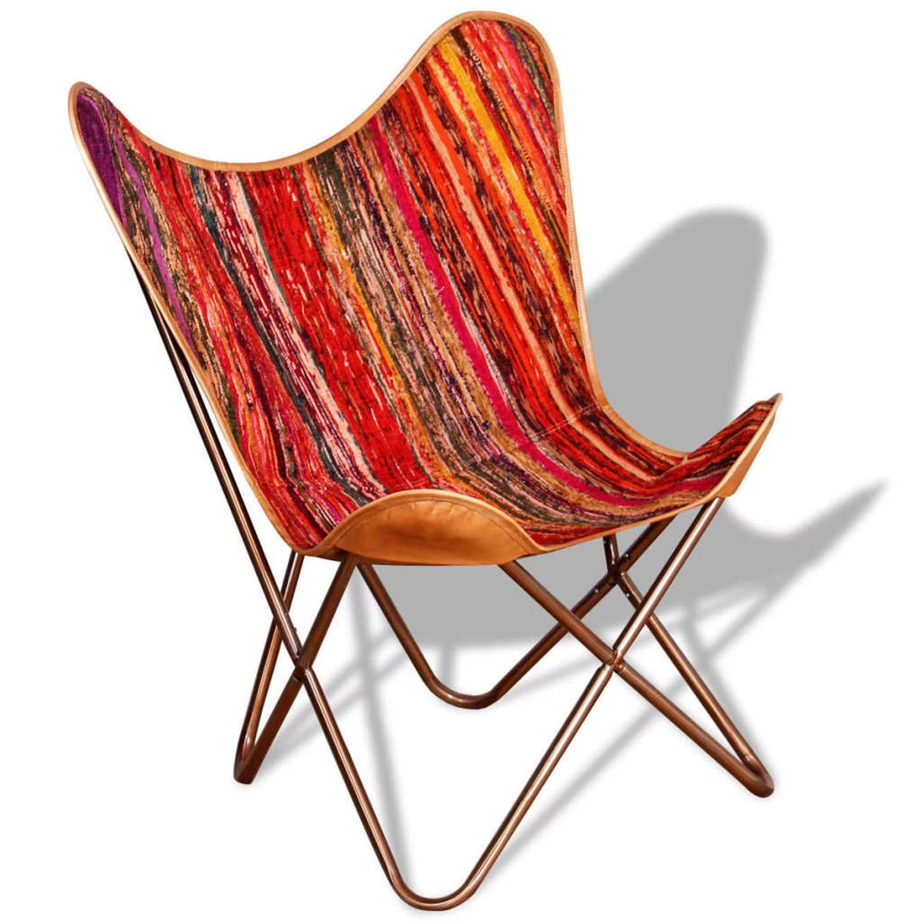 Vintage Butterfly Chair Chindi Fabric Iron Frame Multicolour P171515