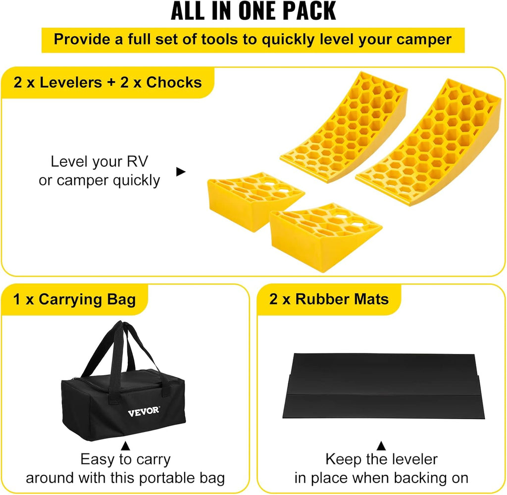 Camper Leveler 2 Pack HDPE Curved Levelers with Chocks and Rubber Grip Mats U31036